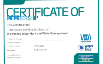 Interspace Building Services Ltd Awarded WaterMark and WaterSafe Approval by Severn Trent Water.